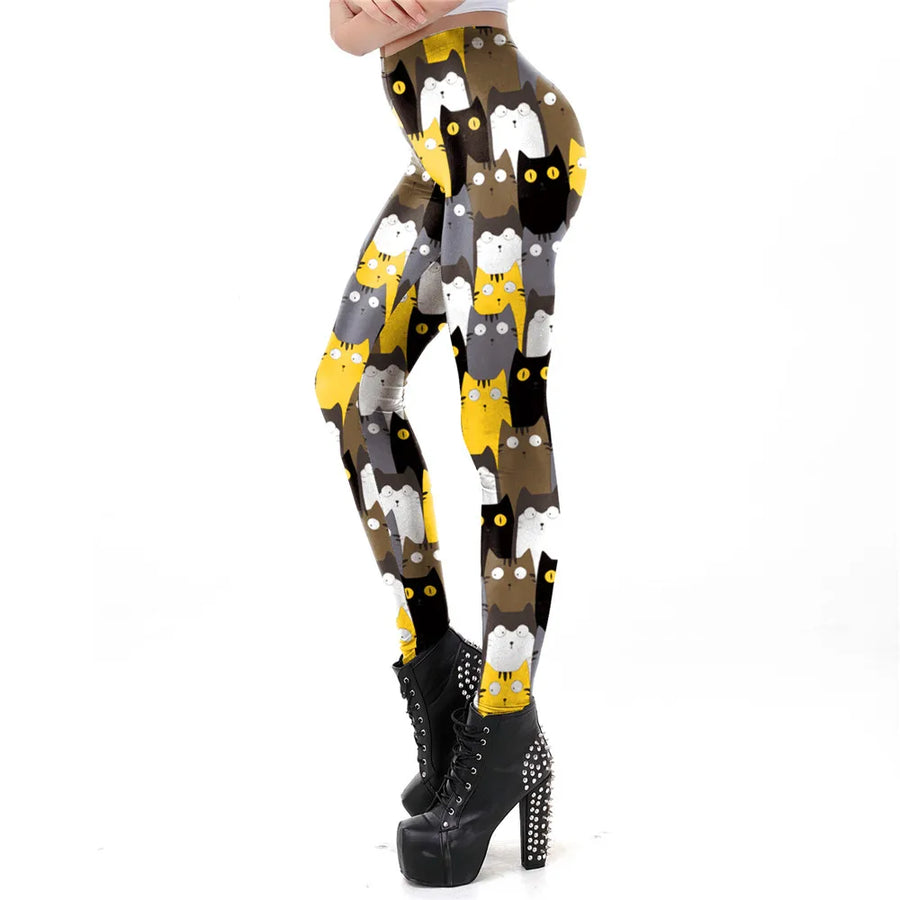 Cat Print Elastic Women Leggings - Stretchy Slimming Activewear