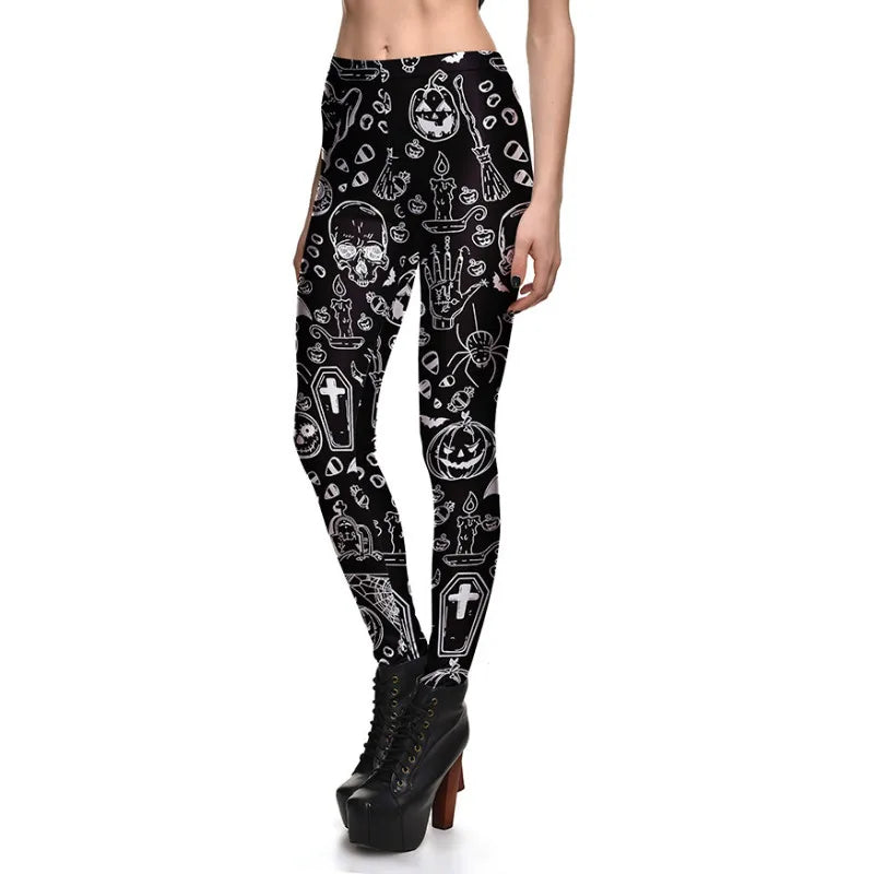 Black and White Graffiti Gothic Leggings - Booty Lifting Design