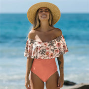 SupBora Off The Shoulder One Piece Swimwear - Solid Color