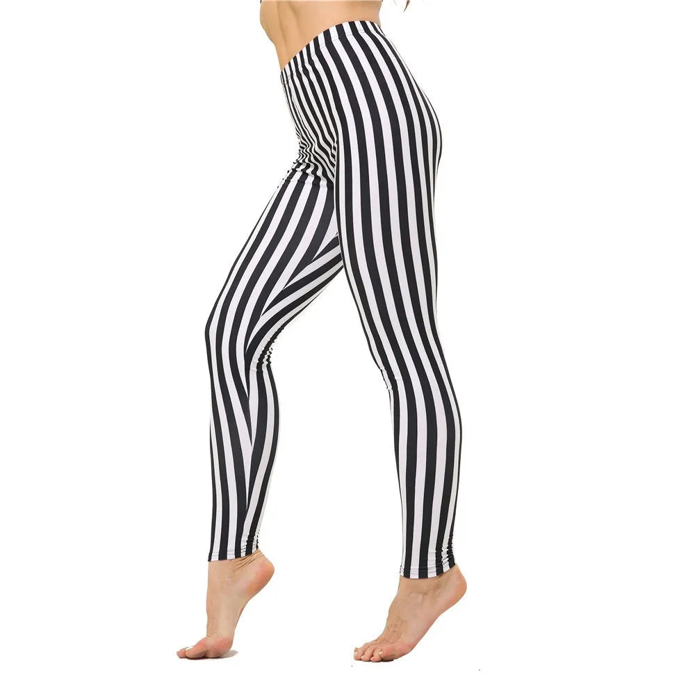 Black and White Vertical Striped High-Waisted Leggings