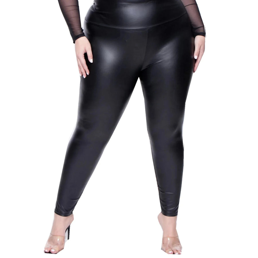 AIDAYOU Faux Leather Tummy Control Leggings - High Waist Shaping