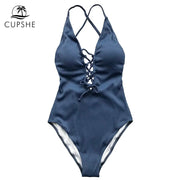 VLine Lace-Up One Piece Swimsuit